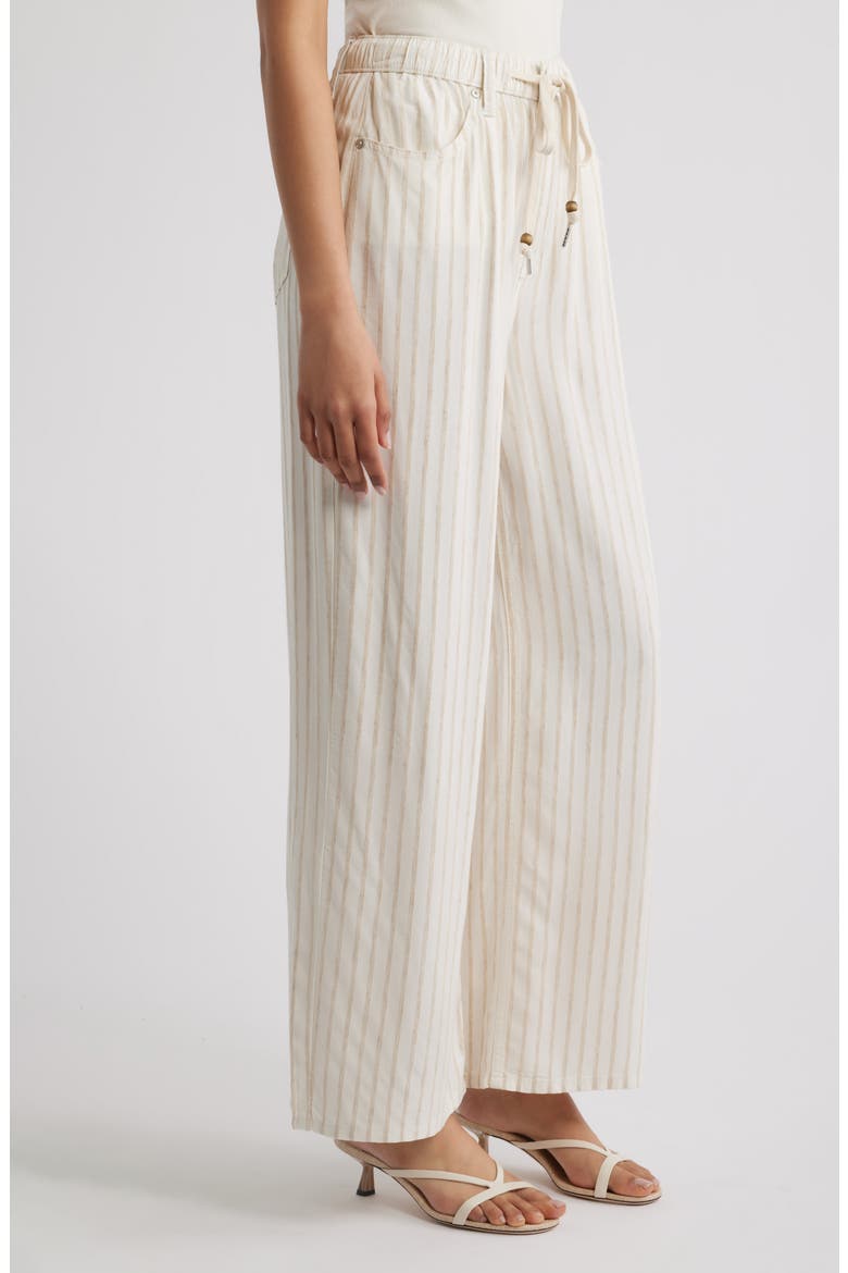 Stripe Drawstring High Waist Wide Leg Jeans, Alternate, color, CREAM