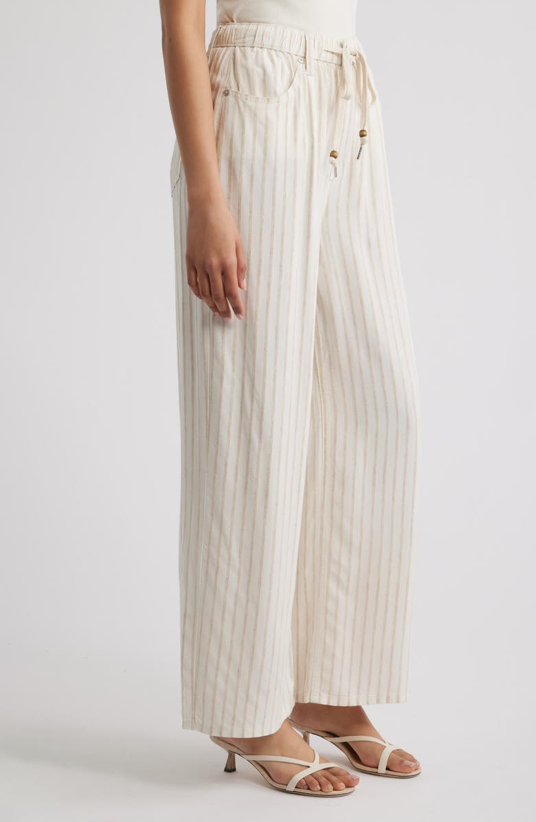 CITY BLUES Stripe Drawstring High Waist Wide Leg Jeans, Alternate, color, Cream
