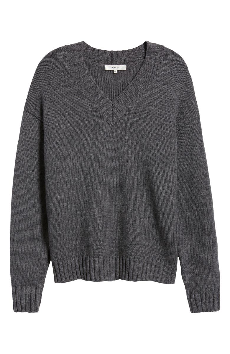 FRAME Chunky V-Neck Wool & Cashmere Sweater, Alternate, color, Charcoal Heather