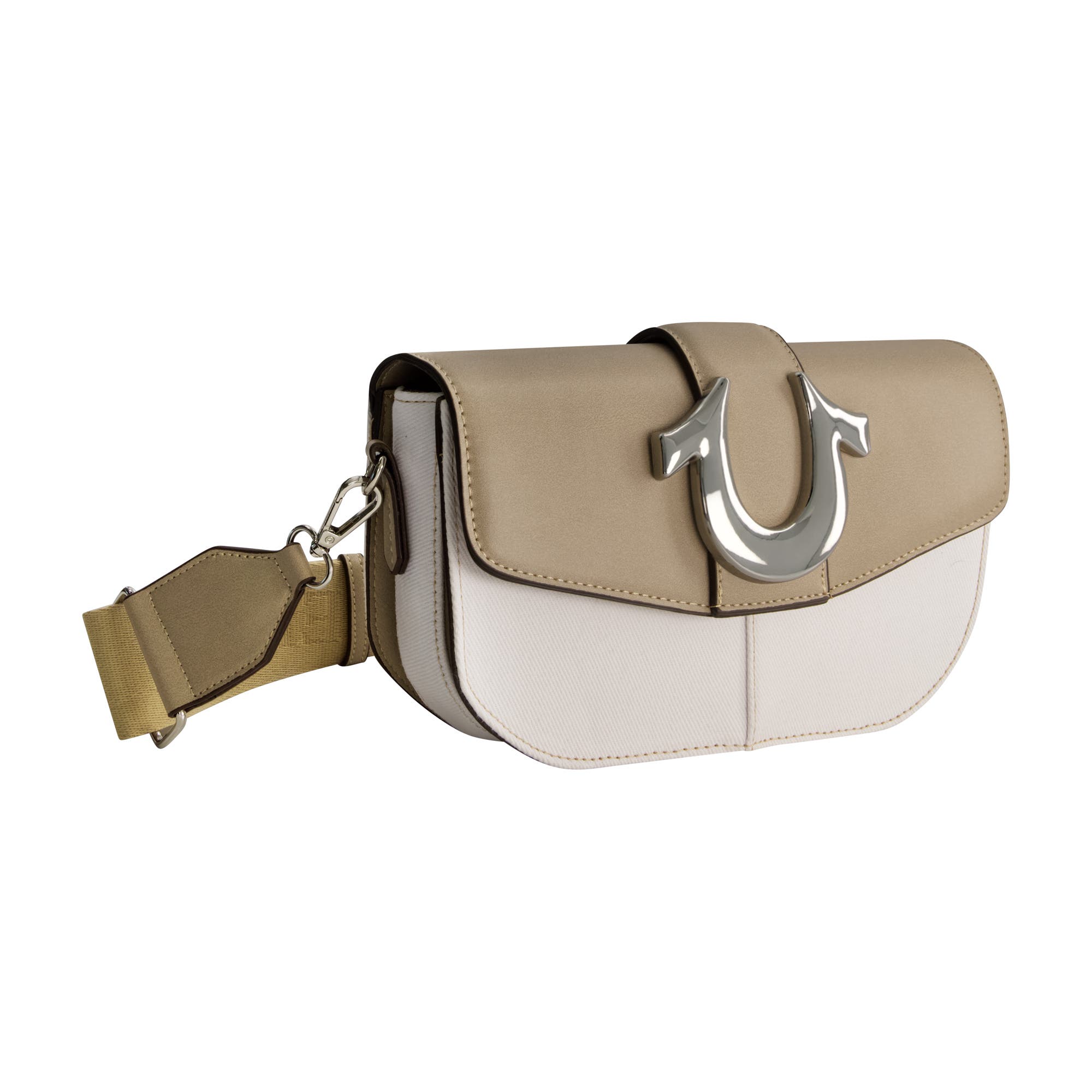 True Religion Denim Saddle Bag with Oversized Horseshoe Logo, Alternate, color, Taupe