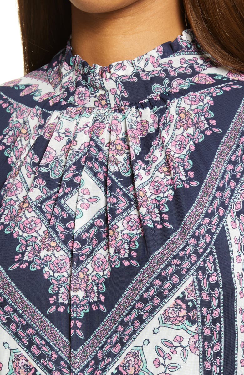 Julia Jordan Tile Print Mock Neck Long Sleeve Midi Dress, Alternate, color,