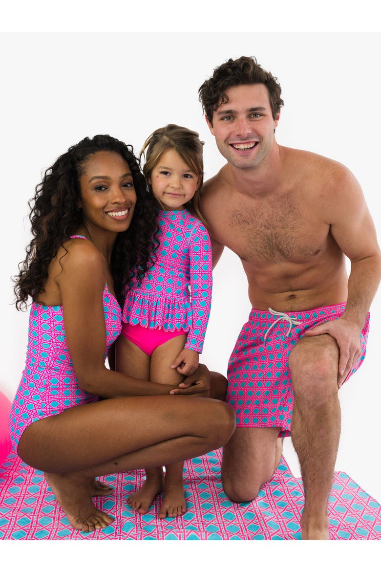 Scallop Hem Long Sleeve Rash Guard 2-Piece Bikini Swimsuit, Alternate, color, Neon Sorbet Cane