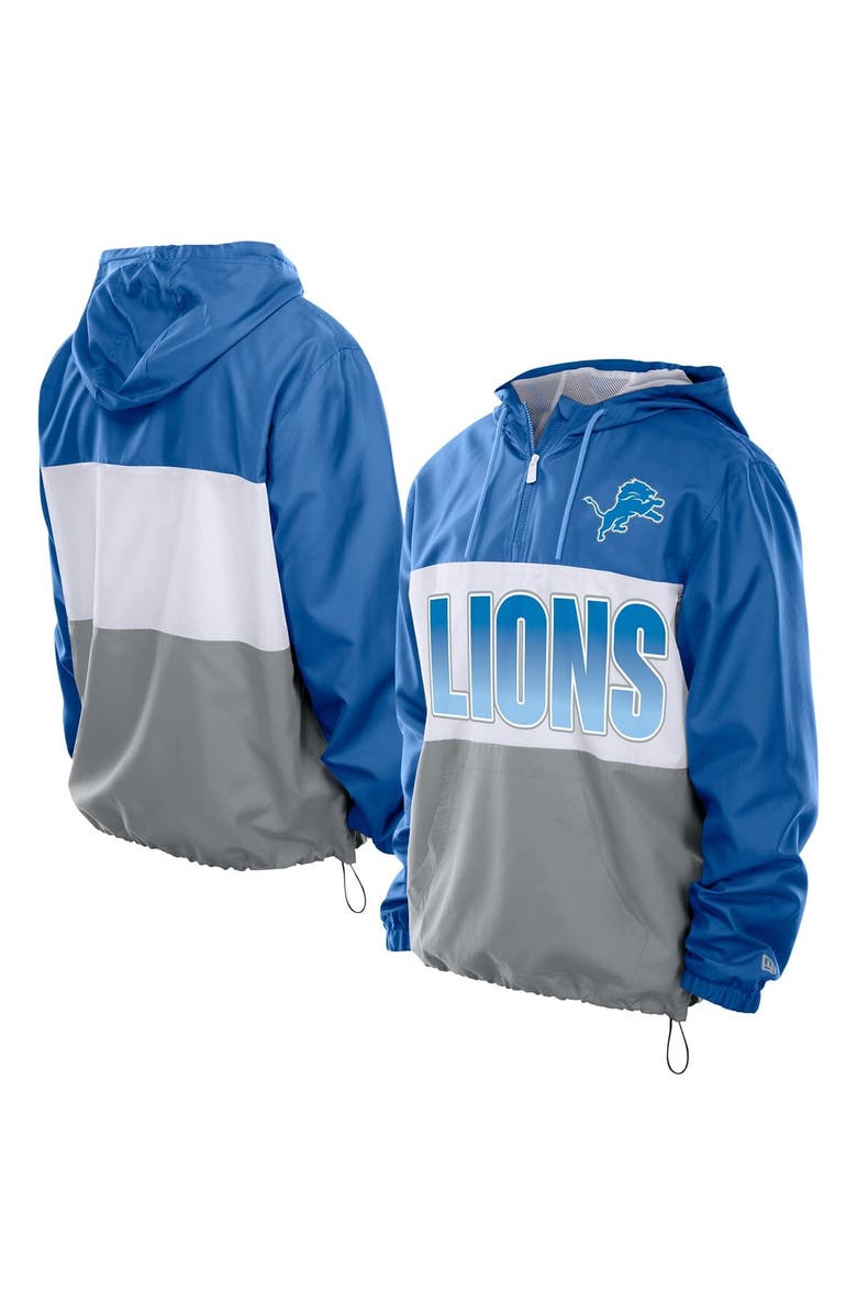 New Era Men's New Era Blue Detroit Lions Ripstop Quarter-Zip Hooded Windbreaker, Main, color, Blue