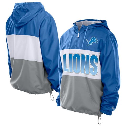 Men's New Era Blue Detroit Lions Ripstop Quarter-Zip Hooded Windbreaker