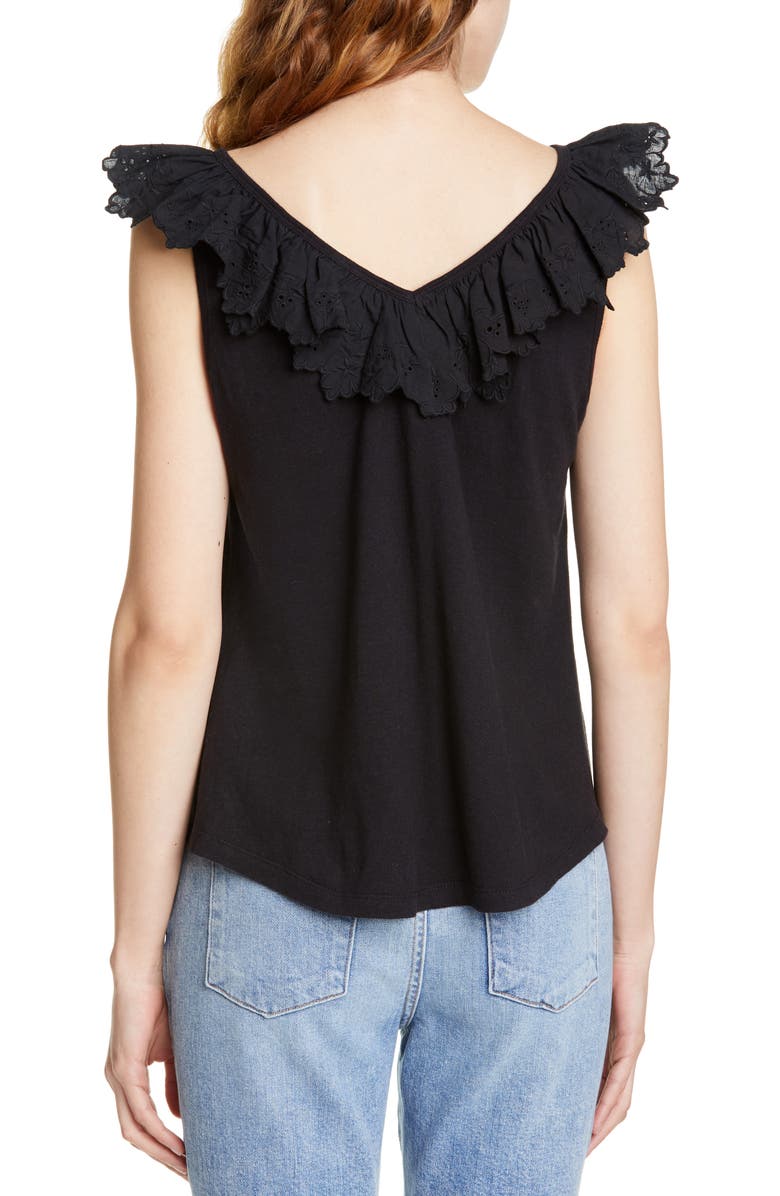 La Vie Rebecca Taylor Embroidered Ruffle Linen & Cotton Top, Alternate, color, 