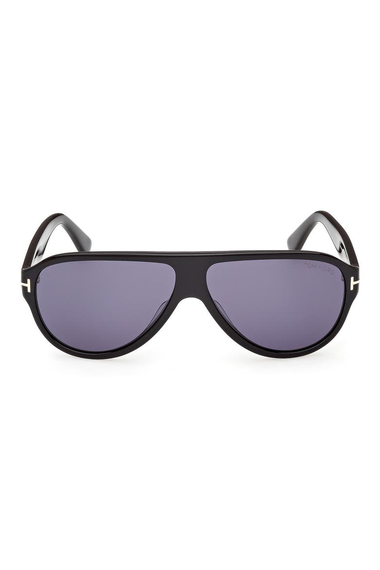 61mm Pilot Sunglasses, Main, color, BLACK / T/ LOGO / BLUE LENS