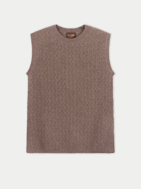 Ajour Knit Crewneck Cashmere Vest