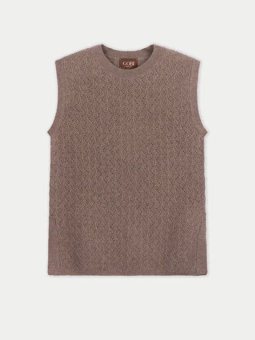 Gobi Cashmere Ajour Knit Crewneck Cashmere Vest In Brown