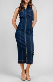Beivy Denim Zip Front Midi Dress