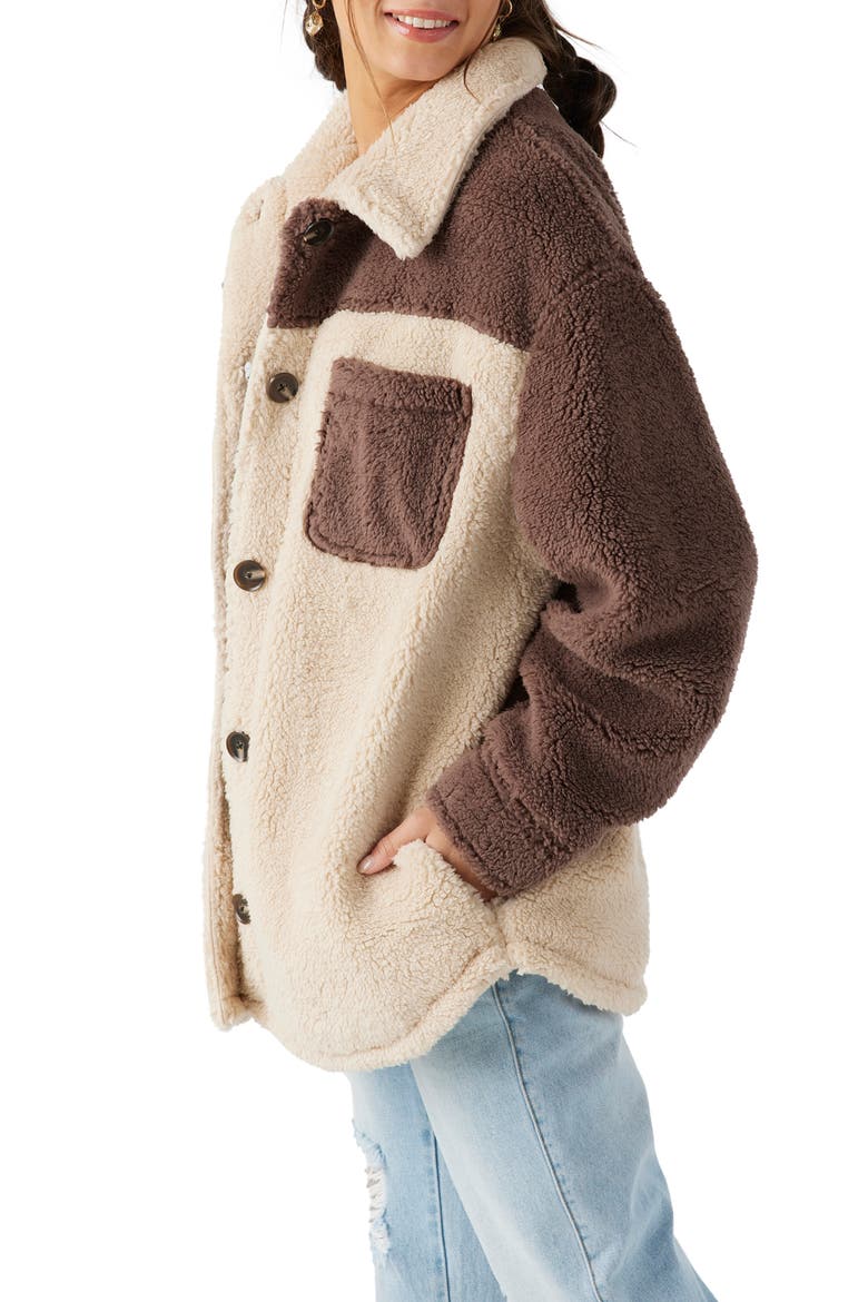Heath Colorblock Fleece Button-Up Jacket, Alternate, color, DEEP TAUPE