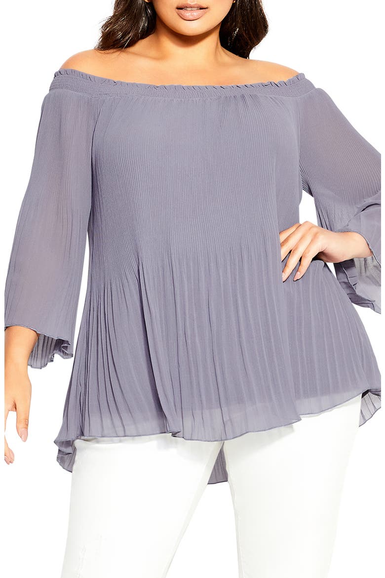 Pleated Off the Shoulder Blouse, Main, color, SMOKE