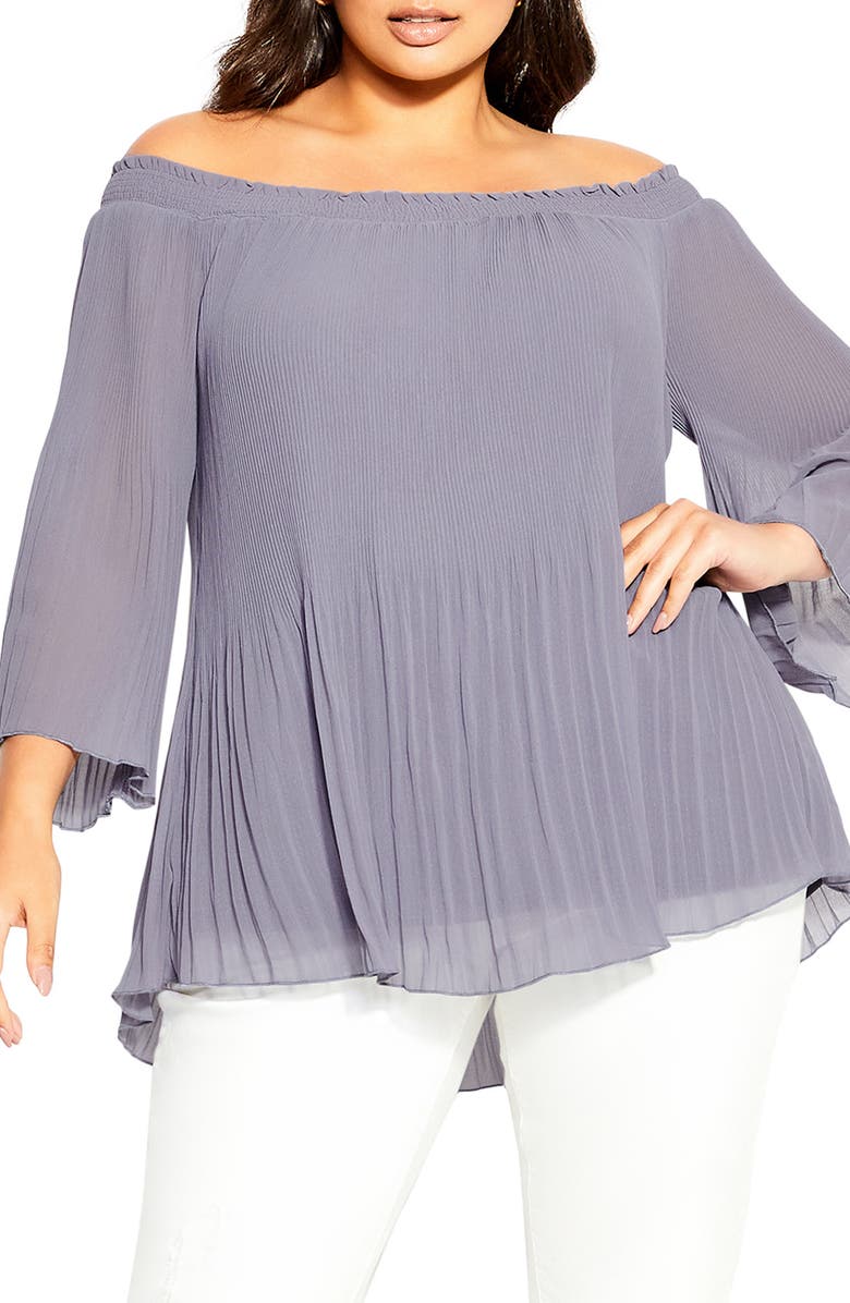 City Chic Pleated Off the Shoulder Blouse, Main, color,