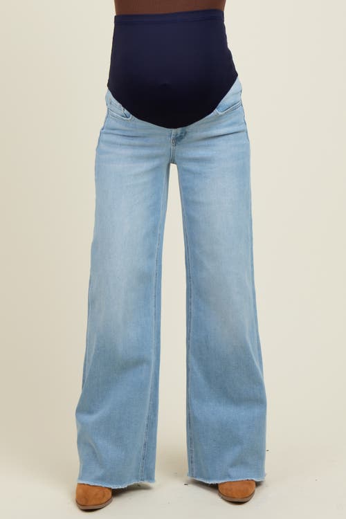 Pinkblush Raw Hem Wide Leg Maternity Jeans In Blue