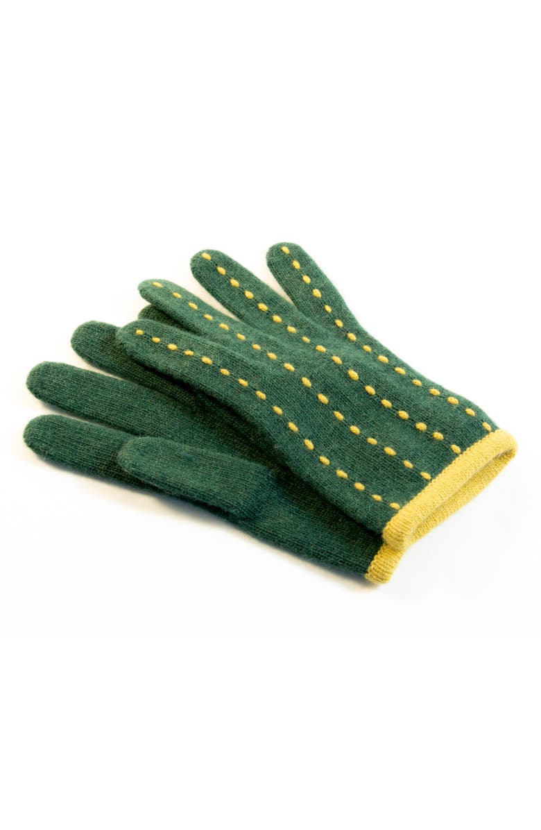 Portolano Contrast Stitch Wool Blend Gloves, Main, color, Green/ Mustard