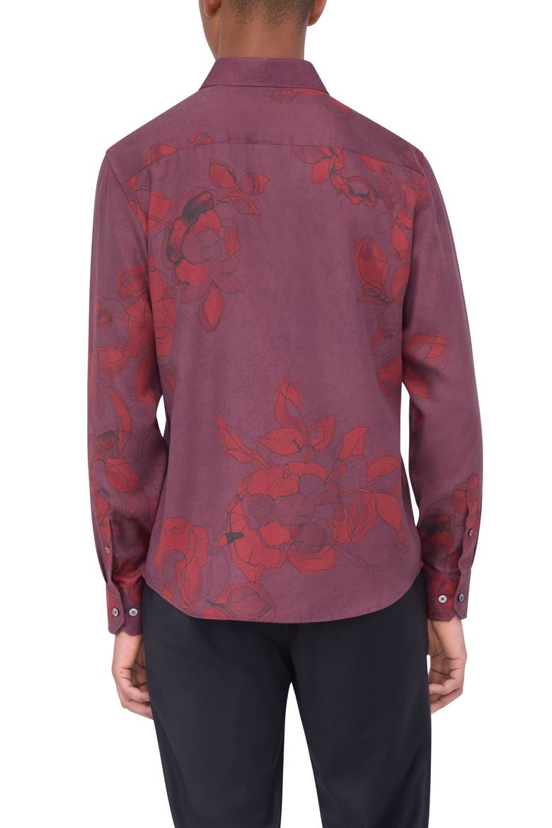 Julian Shaped Fit Print Button-Up Shirt, Alternate, color, CABERNET