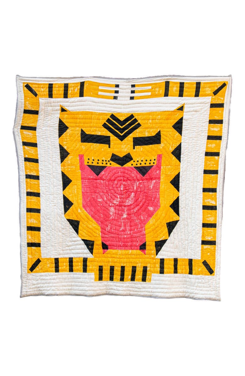CQC LA Tiger Quilt - Queen with 2 shams, Main, color, White, Yellow, Black, Red