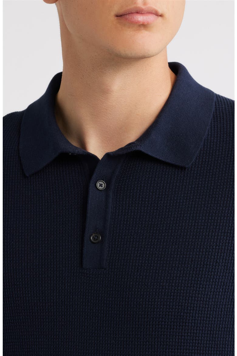 Lancio Solid Cotton Waffle Polo Sweater, Alternate, color, DARK BLUE