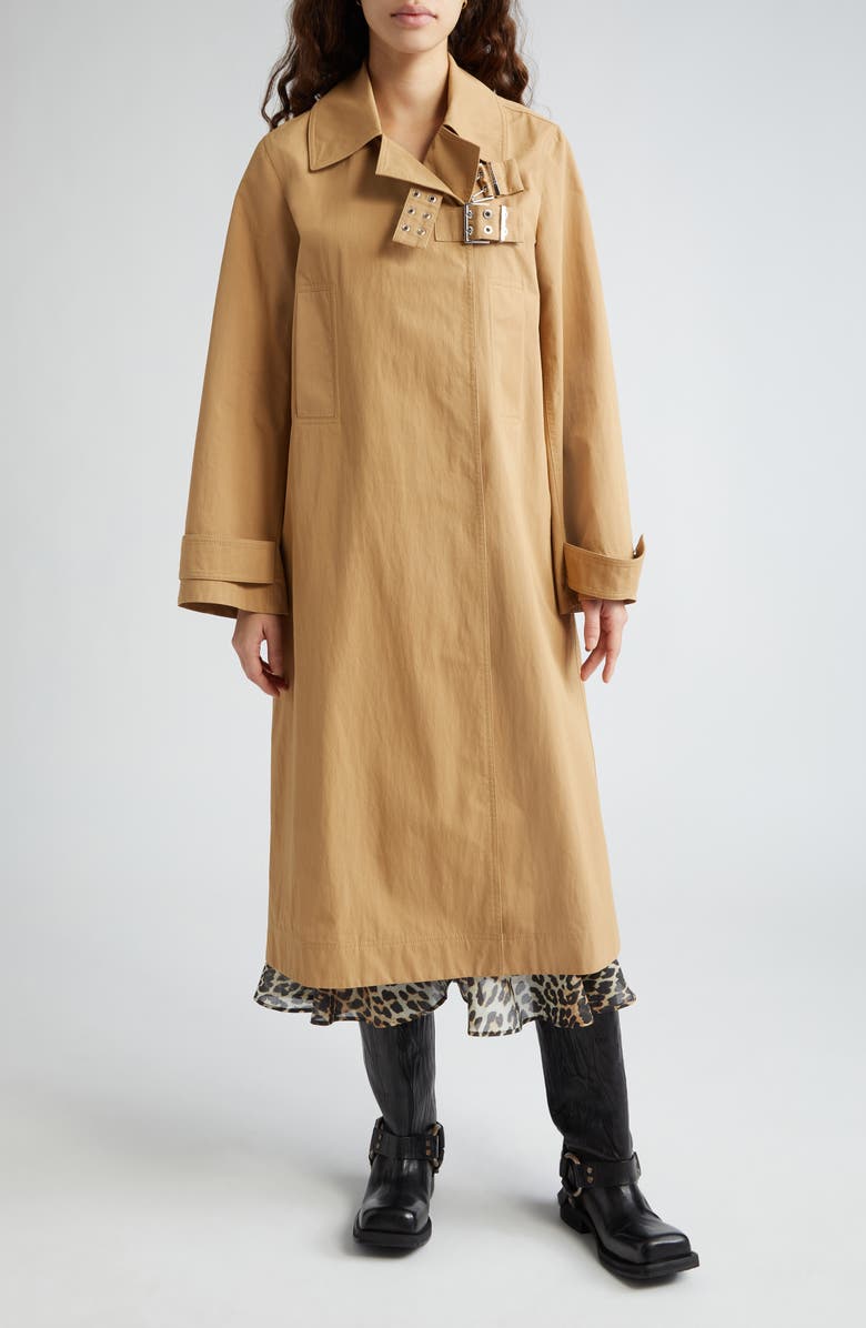 Ganni Organic Cotton Blend Twill Coat, Alternate, color,