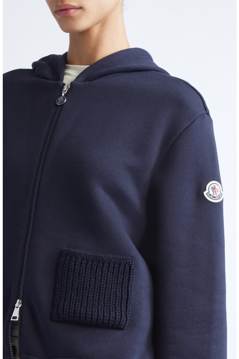 Knit Accent Cotton Blend Zip Hoodie, Alternate, color, DARK NAVY BLUE