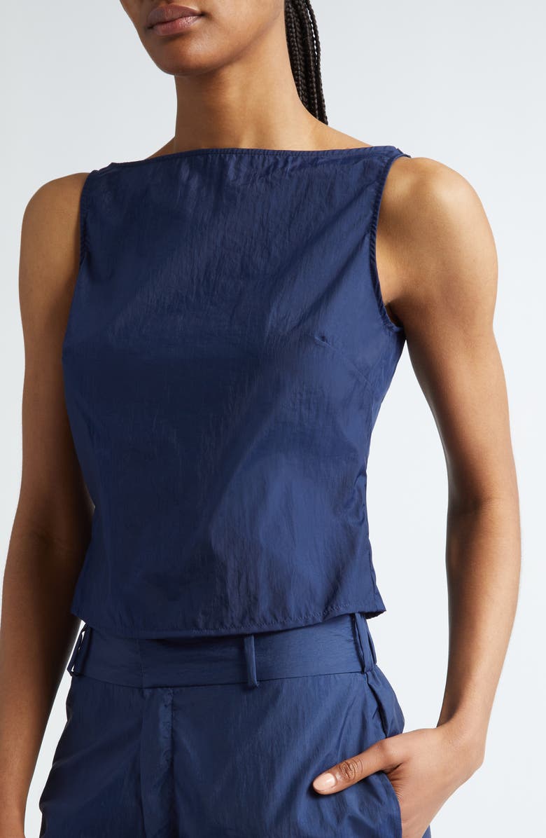 COMING OF AGE Crinkle Nylon Boat Neck Top, Alternate, color,