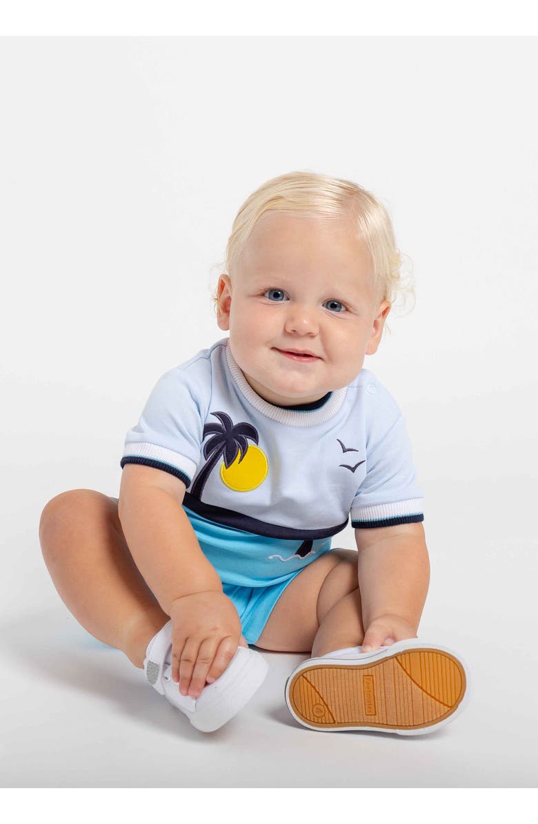 Florence Eiseman Knit Shortall With Ocean Scene, Alternate, color, Turquoise