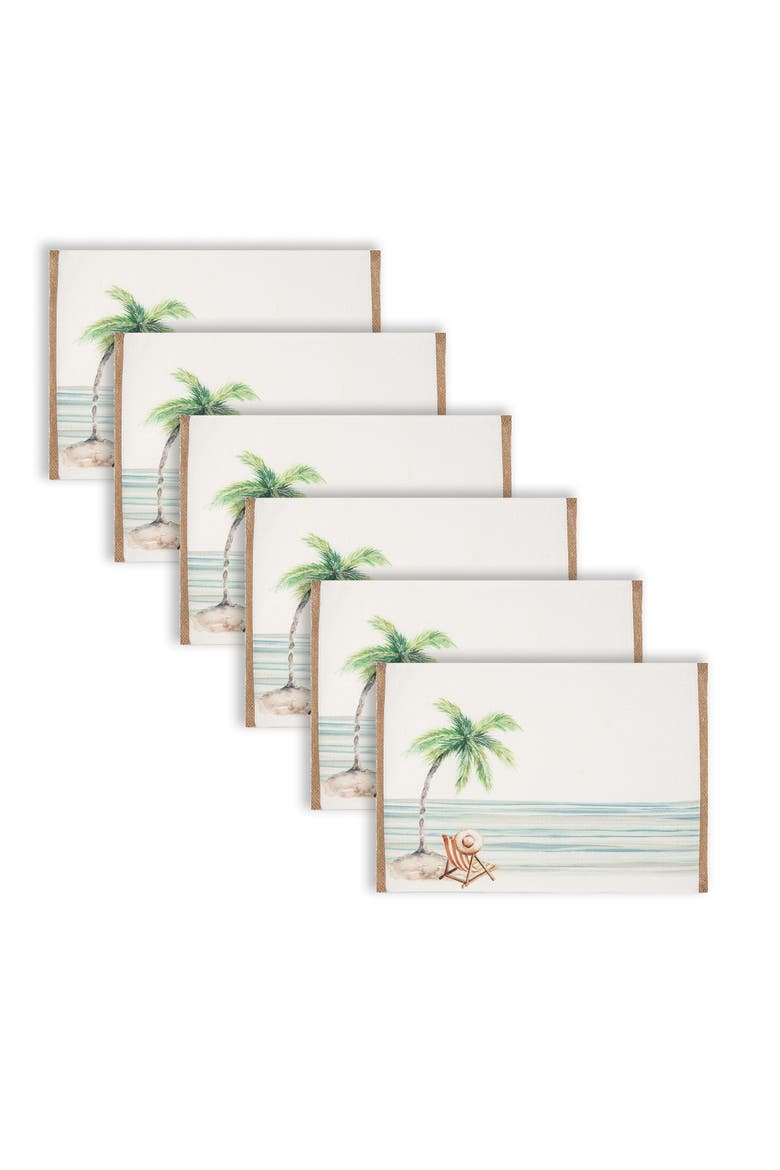 Life Is Better At The Beach Embroidered Placemats Set of 6 Coastal, 13" x 16", Alternate, color, Blue