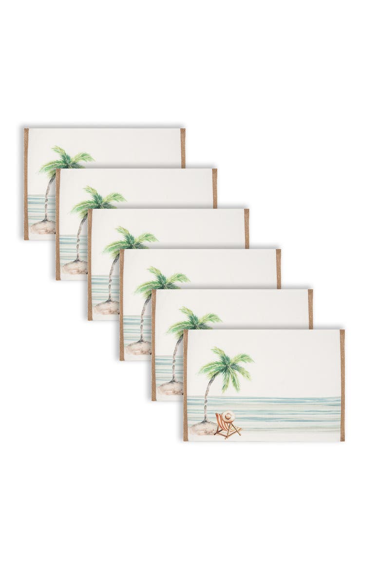 C&F Home Life Is Better At The Beach Embroidered Placemats Set of 6 Coastal, 13" x 16", Alternate, color, Blue