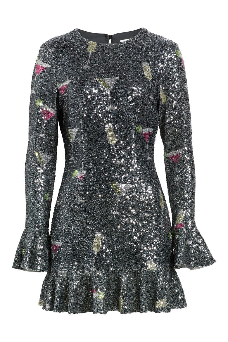 Brioni Sequin Long Sleeve Minidress, Alternate, color, BLACK MULTI