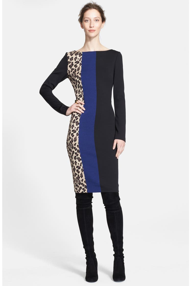 Colorblock Milano Knit Dress, Main, color, CAVIAR MULTI