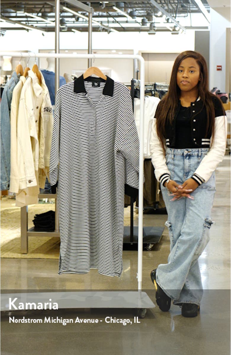 Oversize Stripe Long Sleeve Polo Dress, sales video thumbnail