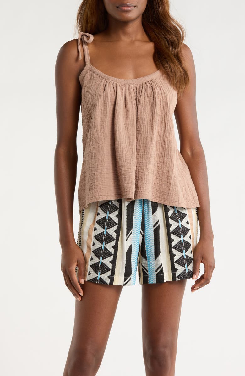 Elan Tie Strap Cotton Gauze Cover-Up Top, Main, color, Taupe