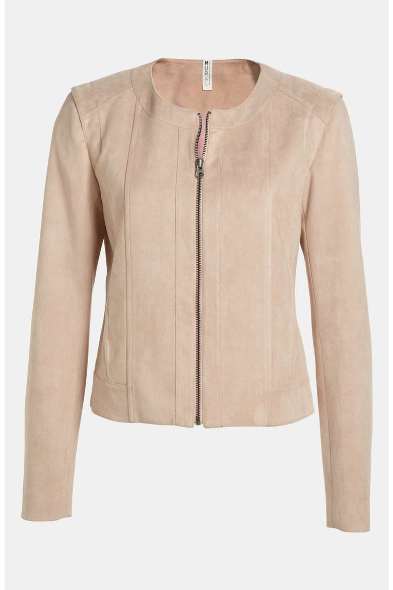 'Laced Up' Faux Suede Jacket, Main, color, NUDE SUEDE