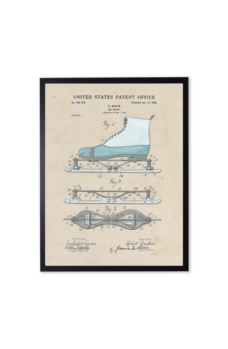 Antique Curiosities Ice Skate Patent in Black Frame, Main, color, Multi