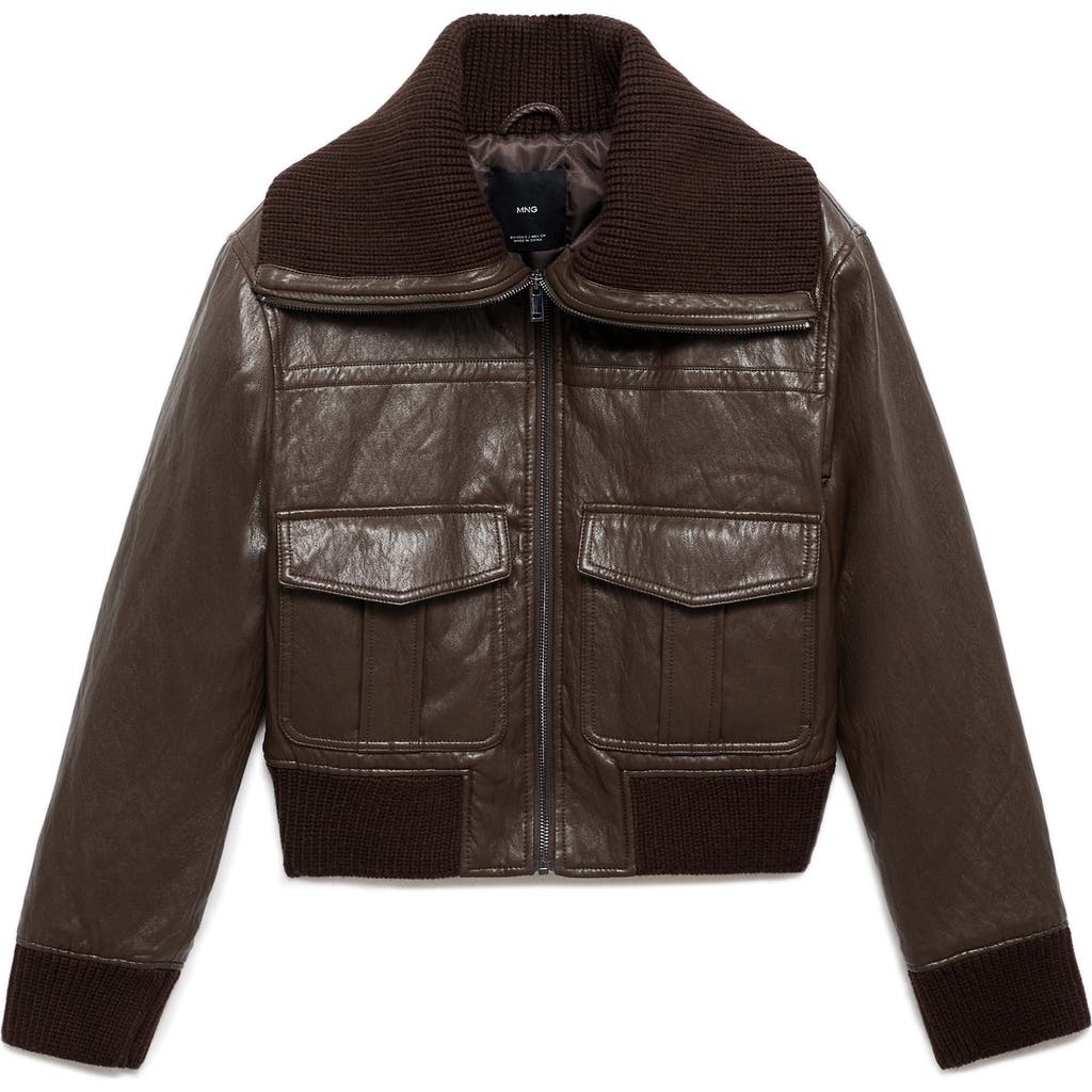 Mango Crop Faux Leather Jacket In Brown