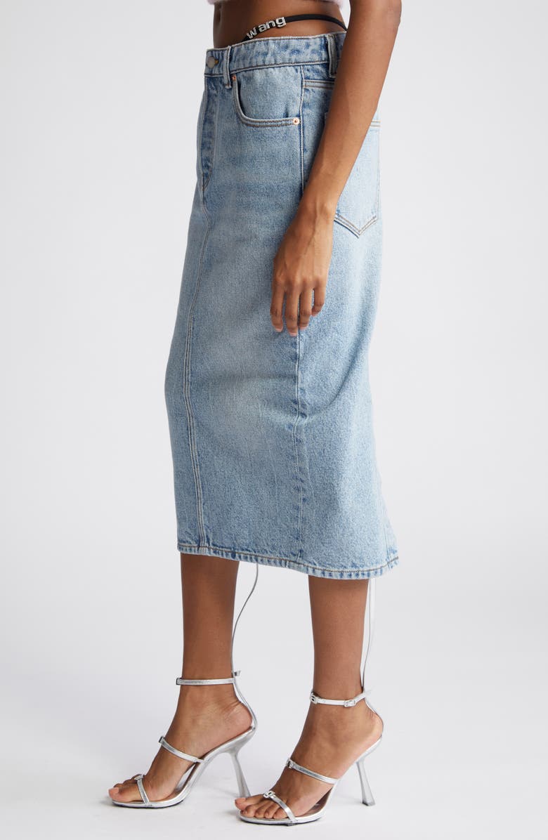 Alexander Wang Thong Strap Detail Denim Midi Skirt, Alternate, color,