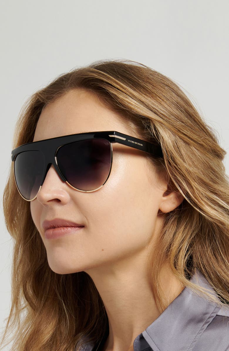 Victoria Beckham 65mm Oversize Gradient Pilot Sunglasses, Alternate, color, Black/ Dark Grey Sf