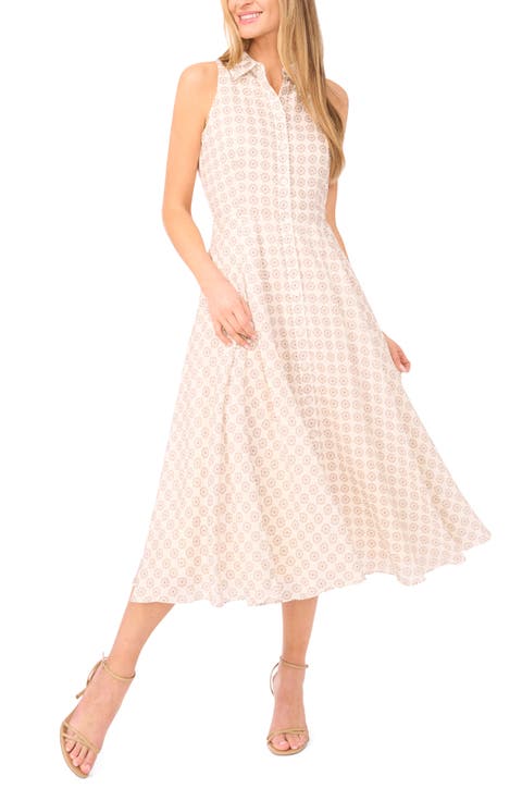Demeter Medallion Print Sleeveless Linen Midi Shirtdress