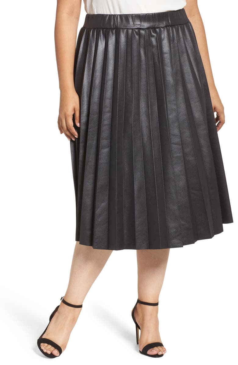 LOST INK Coated Jersey Pleated Skirt, Main, color, 