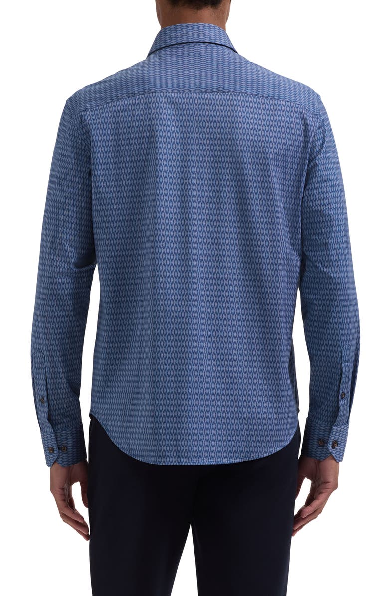 Bugatchi Jimmy OoohCotton<sup>®</sup> Basketweave Print Button-Up Shirt, Alternate, color, Cobalt