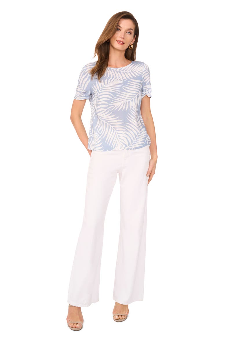 Palm Print Rolled Cuff Top, Alternate, color, LAKE BREEZE
