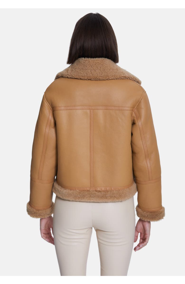 Furniq UK Ophelia Leather Shearling Jacket, Alternate, color, Beige