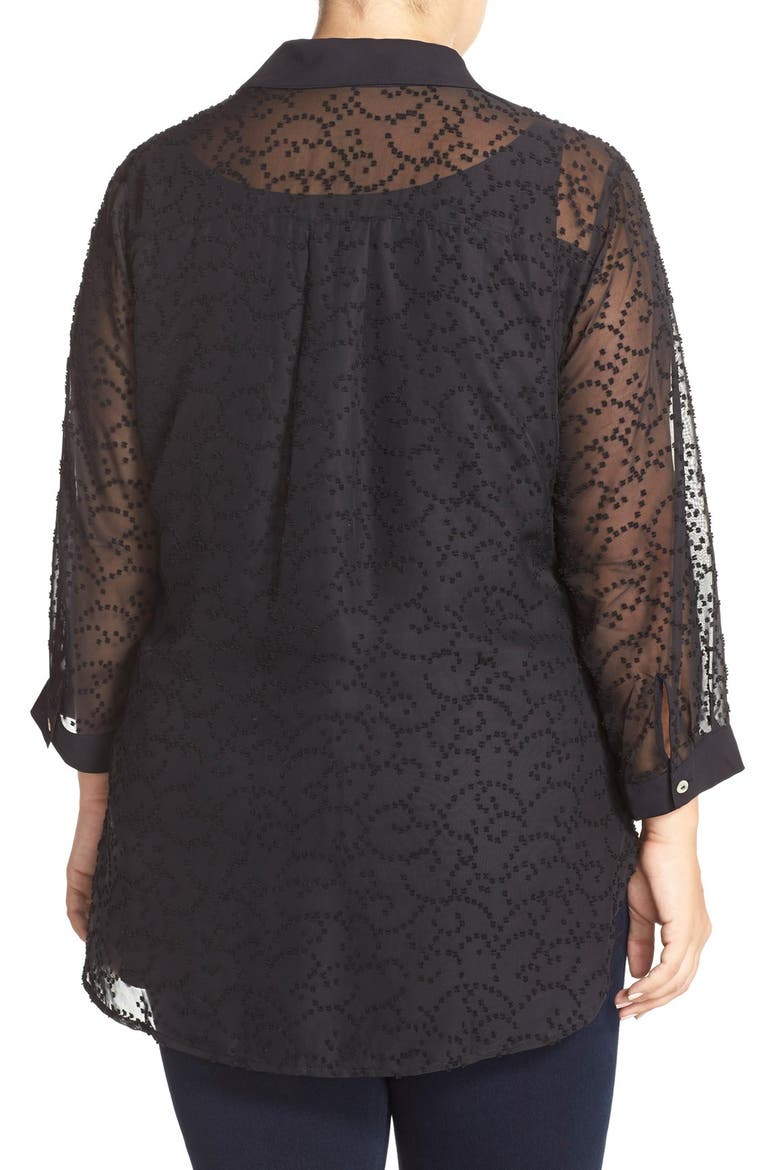 Clip Dot Tunic Shirt, Alternate, color, BLACK