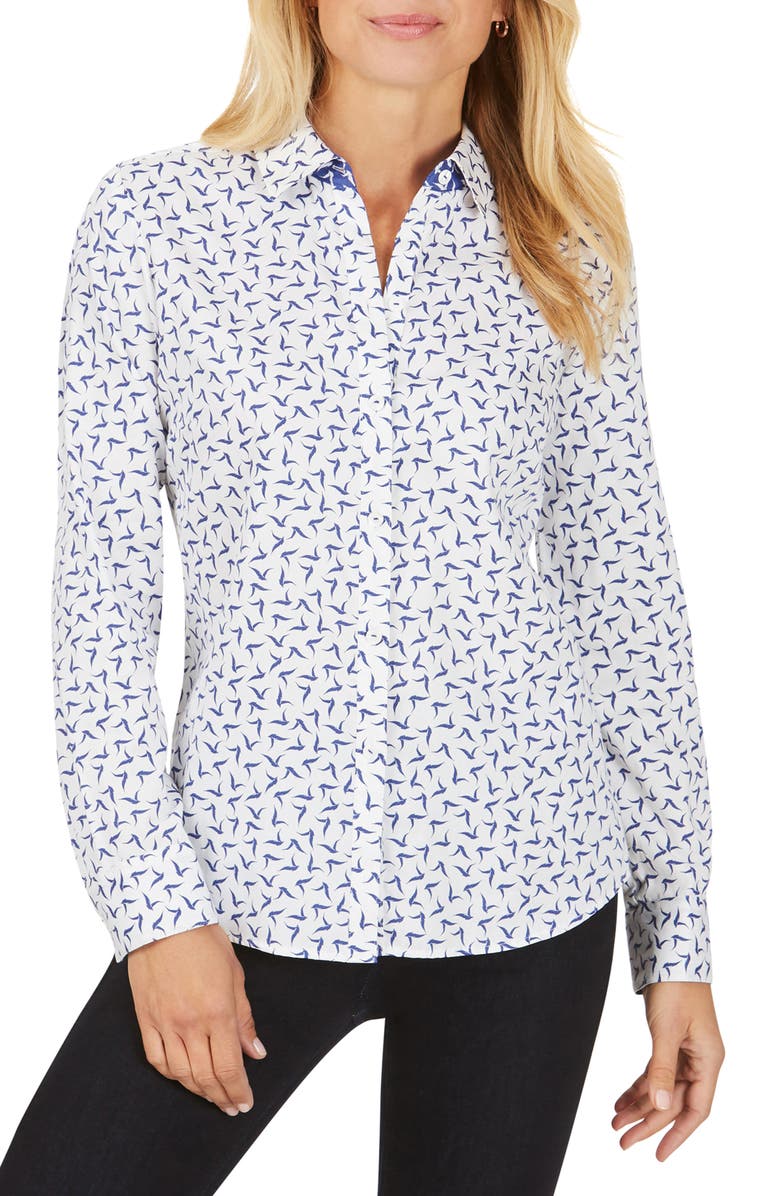 Foxcroft Ava Bye Bye Birdie Cotton Button-Up Shirt, Main, color, 