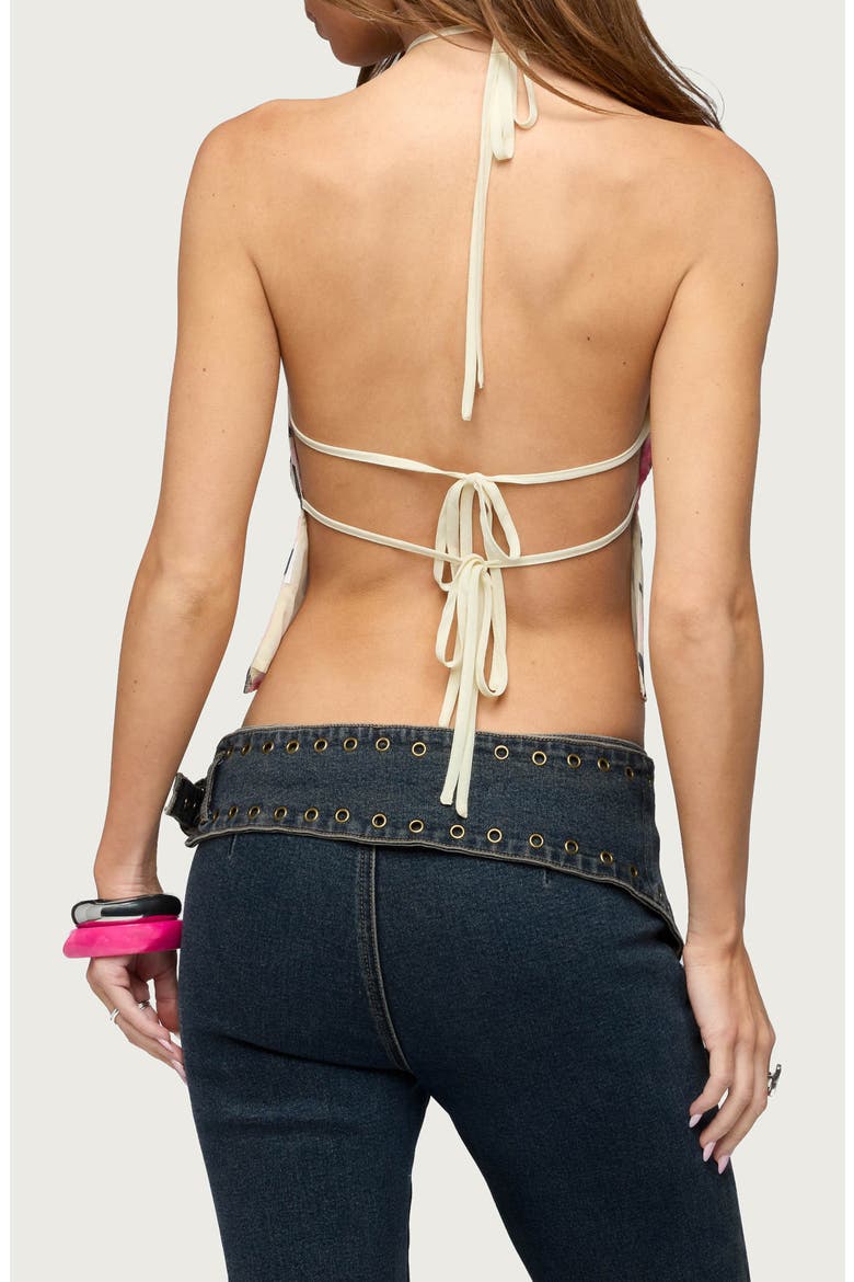Floral Swirl Backless Chiffon Halter Top, Alternate, color, CREAM-AND-PINK