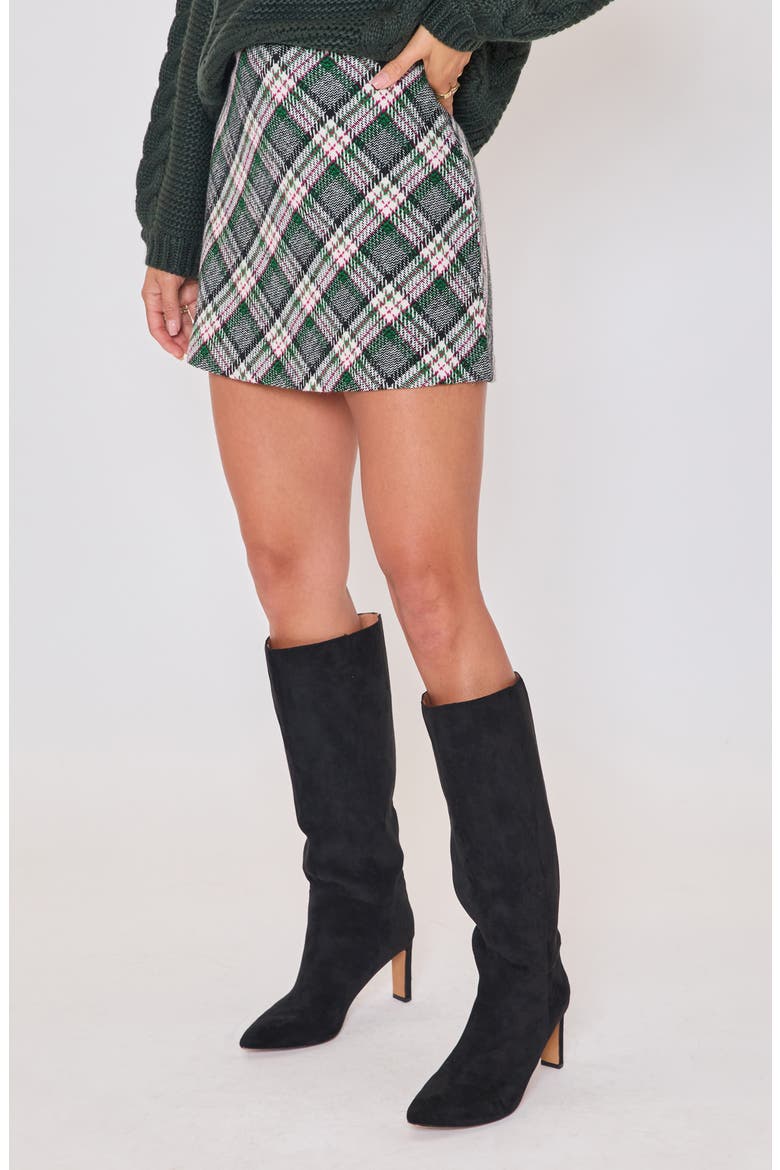 Laci Plaid Miniskirt, Alternate, color, IVORY/ GREEN