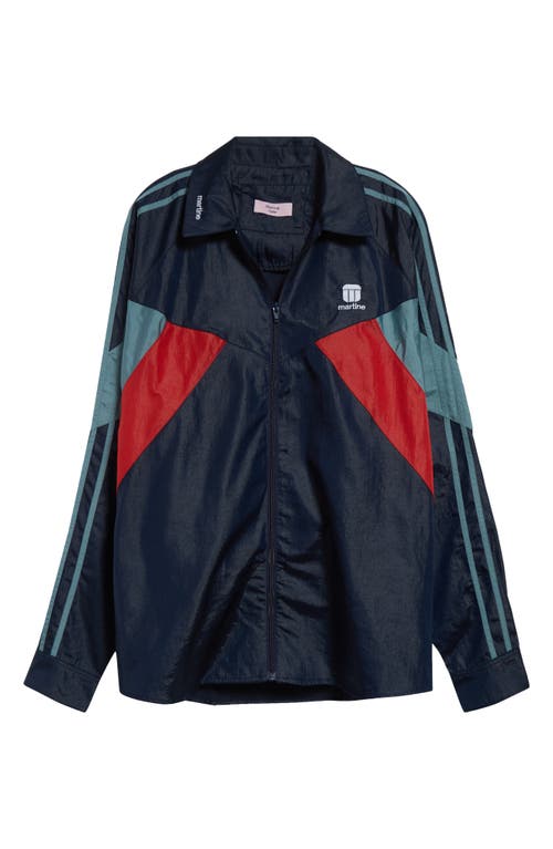 Martine Rose Block Design High Collar Unisex Jacket In Blue Navy