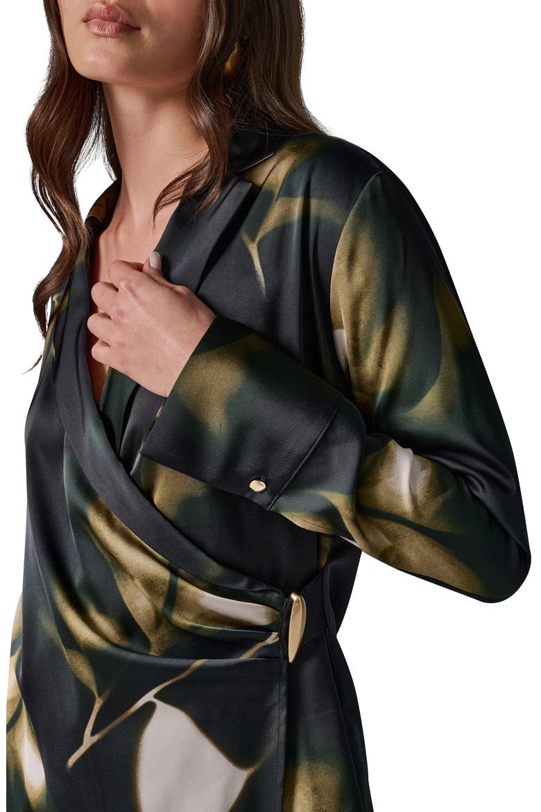 Notched Collar Satin Wrap Blouse, Alternate, color, OLIV BRINE