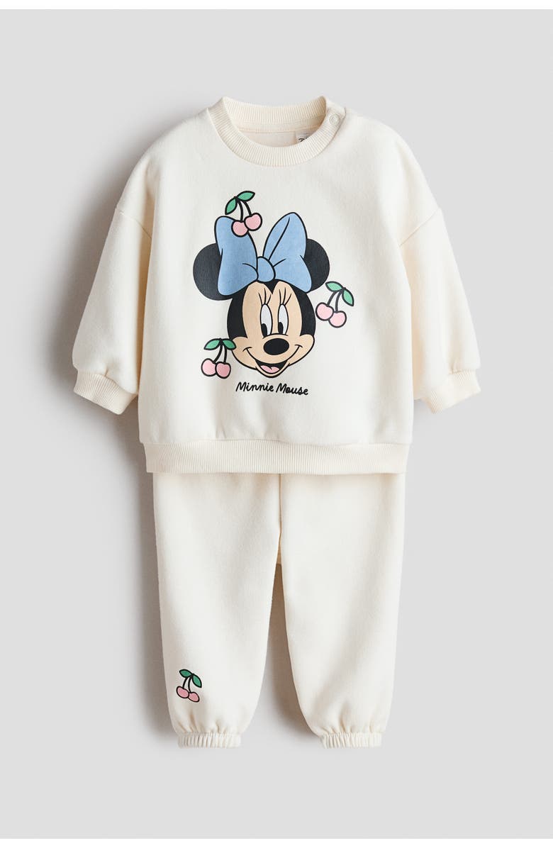 H&M 2-piece Printed Sweatshirt Set, Main, color, Cream/Minnie Mouse