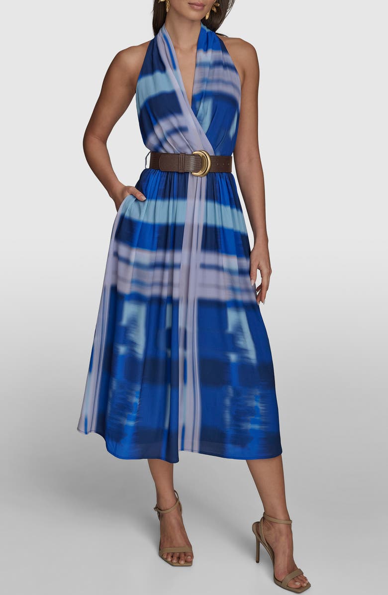 Donna Karan New York Tie Dye Print Sleeveless Midi Dress, Main, color, Blueberry Multi