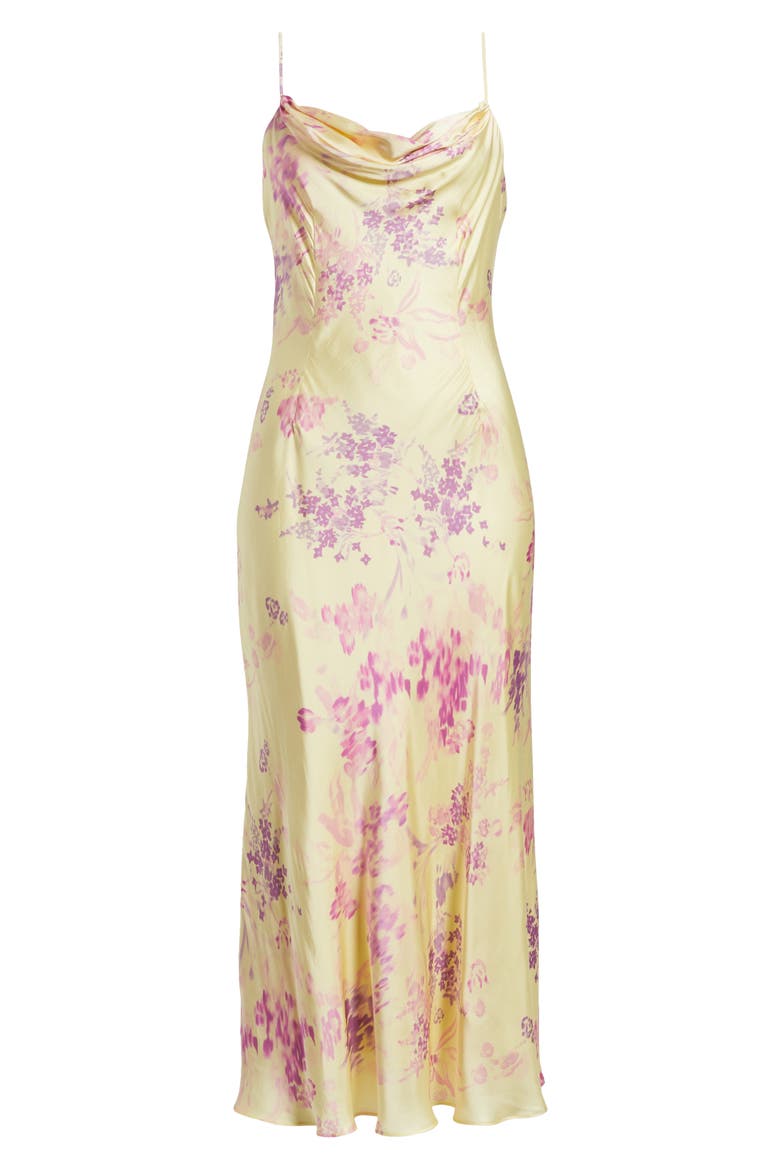 Elyria Oona Satin Midi Cocktail Dress, Alternate, color, CORNSILK YELLOW MULT